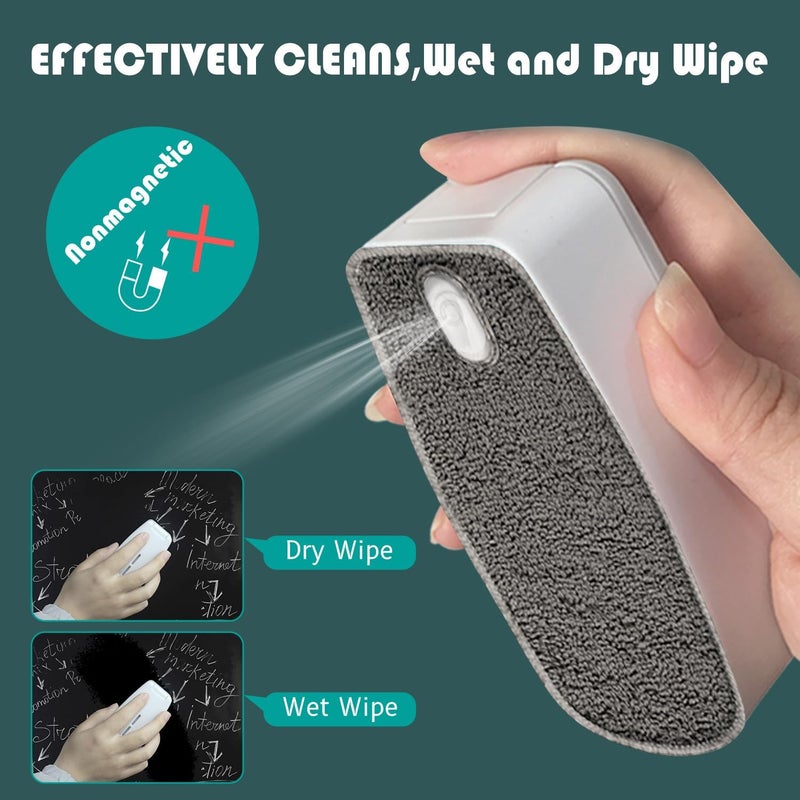 ZHIDIAN Replaceable Dry Erase Spray Eraser, 3-in-1 Non-Magnetic Chalkboard Erasers for Glass Marker Board Whiteboard, Dustless Chalk Cleaner w/ 2 Microfiber Pads - Image 2